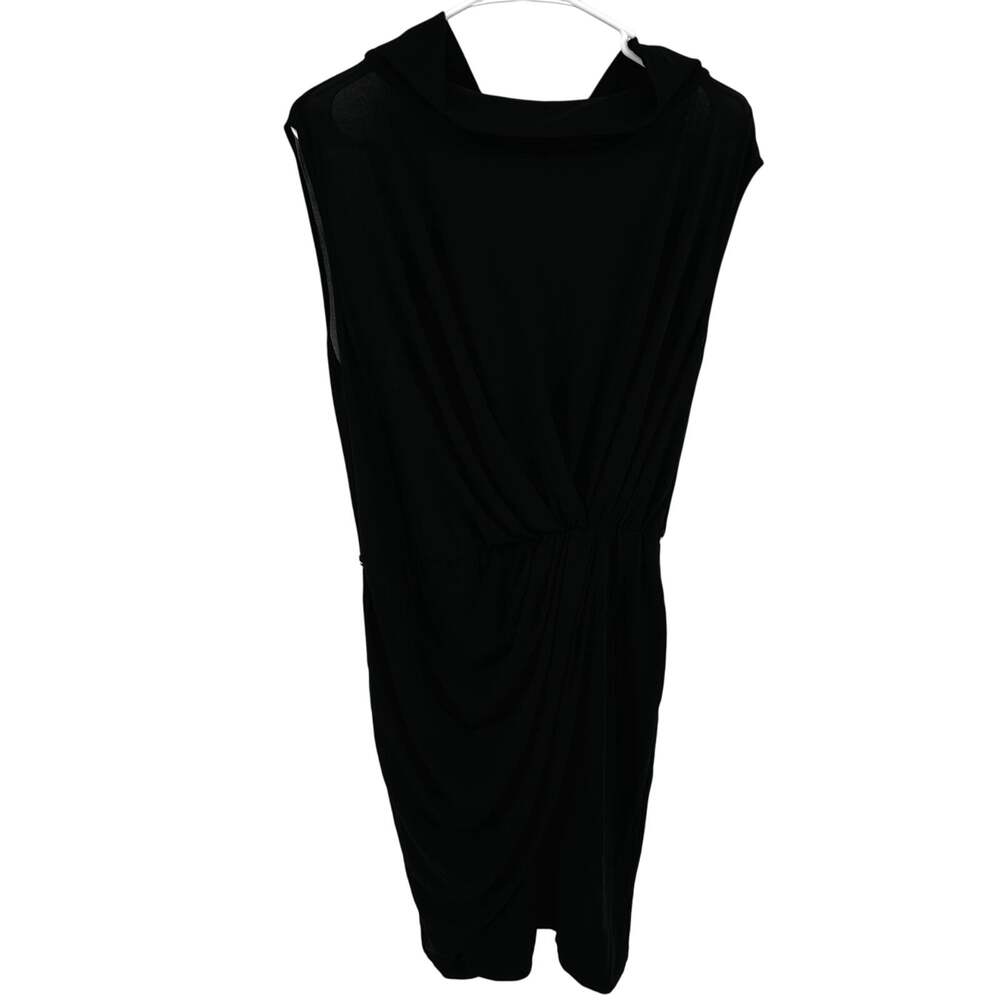 Max Mara Midi Dress Crepe Blouson Cowl Neck Draped Sleeveless Black 44 10 M
